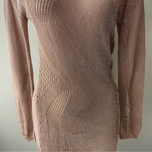 Pretty Little Thing Metallic Knitted Rose Gold Cut Out Maxi Long Dress Pink - Picture 11 of 12